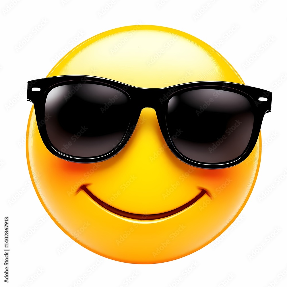 smiling emoji emoticon with sunglasses isolated on a white background