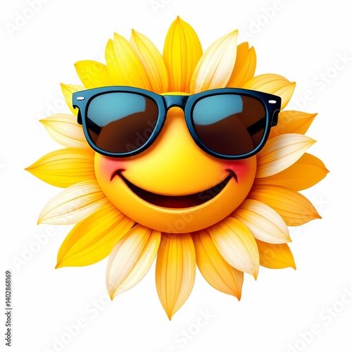 Obraz na płótnie smiling flower emoticon with sunglasses isolated on a white background w salonie