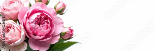 Luscious pink peonies & roses bouquet White backdrop , pastel, romantic