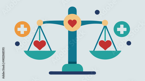 Health Equity Symbol A balanced scale with symbols representing mental health on one side and physical health on the other illustrating the importance of equal attention to both