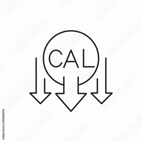 Calories down arrow nutrition icon vector sign