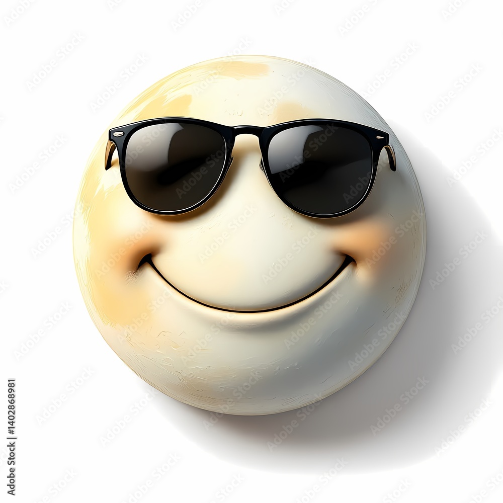 smiling moon emoticon with sunglasses isolated on a white background