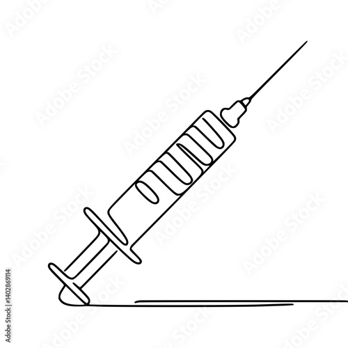Minimalist syringe vector outline illustration on white background. Science, medicine, vaccine concept. Hospital and nurse's job
