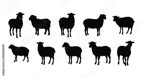Sheep silhouettes set illustration.
