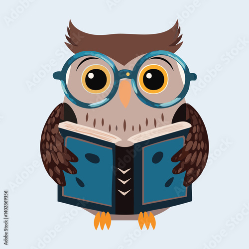 Owl with Giant Round Glasses and Book