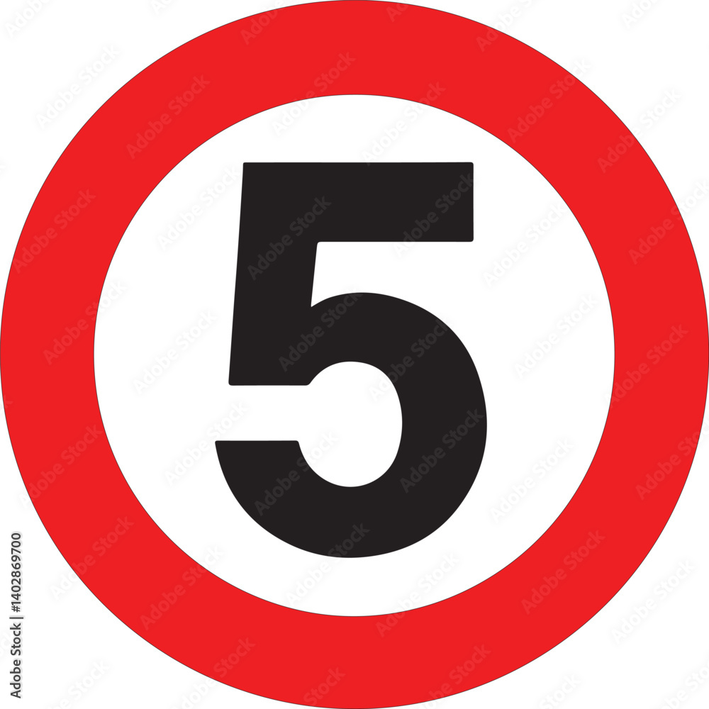 SPEED LIMIT 5 sign in red circle. Vector icon SPEED LIMIT 5 sign in red circle. Vector icon