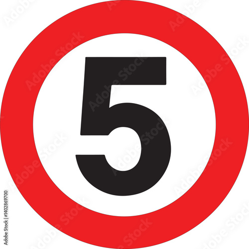 SPEED LIMIT 5 sign in red circle. Vector icon