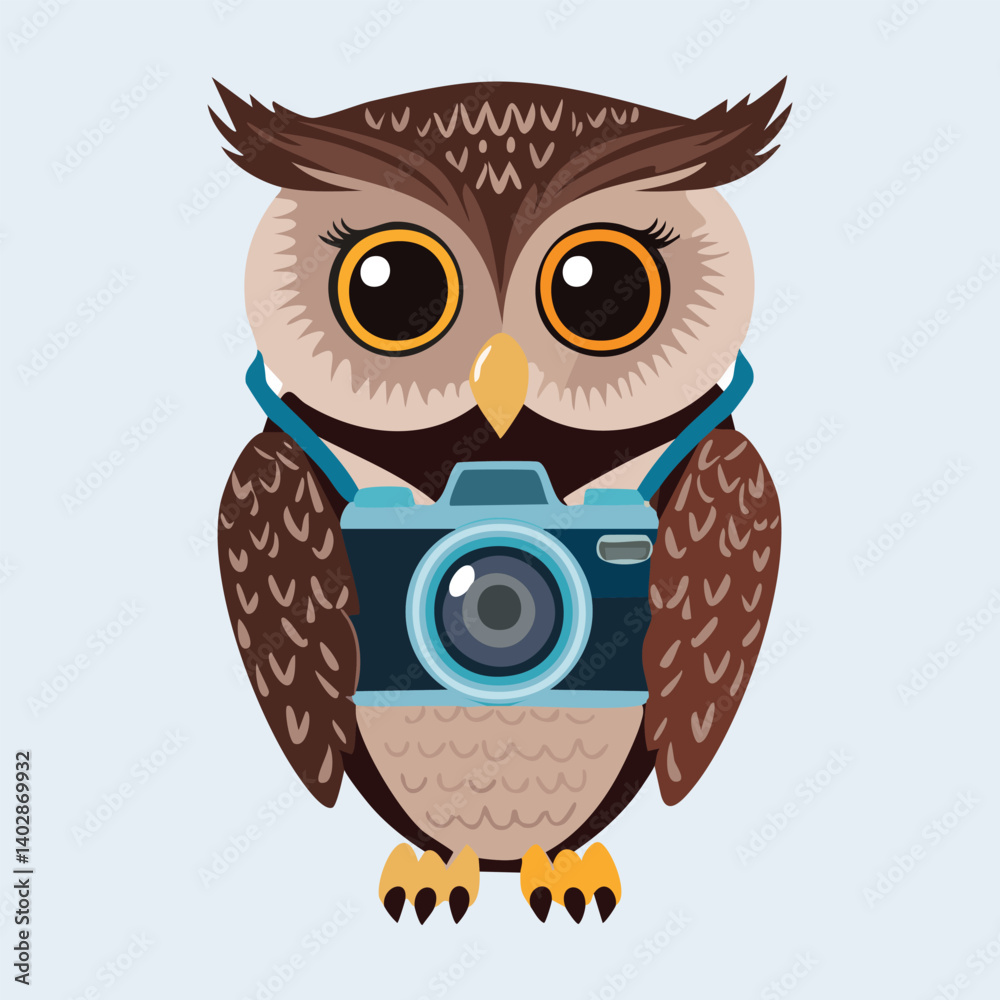 Obraz premium Owl with Camera Around Its Neck