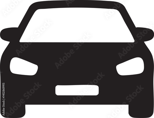 Simple black silhouette of a modern car front view.