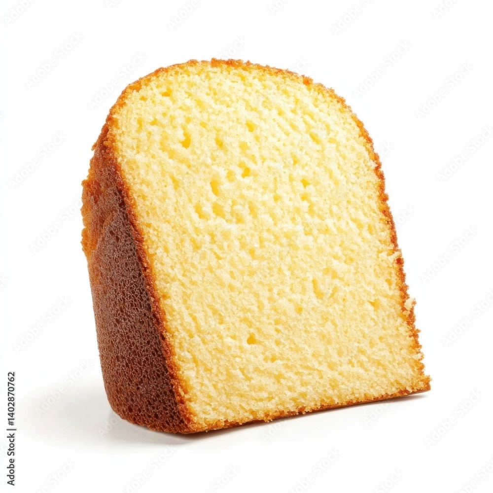 A thick slice of pound cake with a moist texture, buttery flavor, and a slight crumbly exterior A thick slice of pound cake with a moist texture, buttery flavor, and a slight crumbly exterior