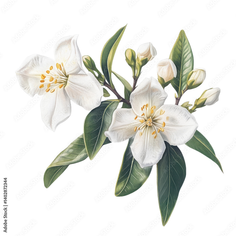 Fototapeta premium White flowers and buds illustration on transparent background