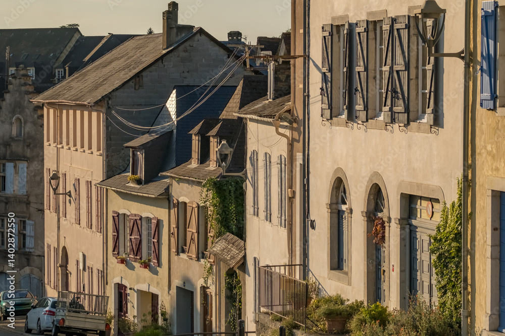 Traditional architecture of a Oloron-Sainte-Marie town, Basque country, France.