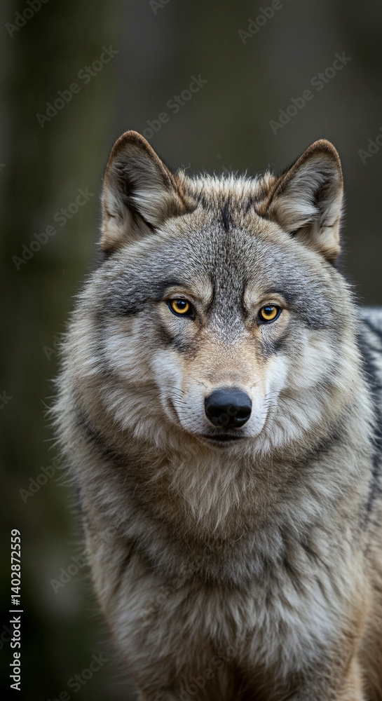 Profile portrait of a gray wolf with alert posture, set against a blurred forest background, wild canine beauty. Profile portrait of a gray wolf with alert posture, set against a blurred forest background, wild canine beauty.