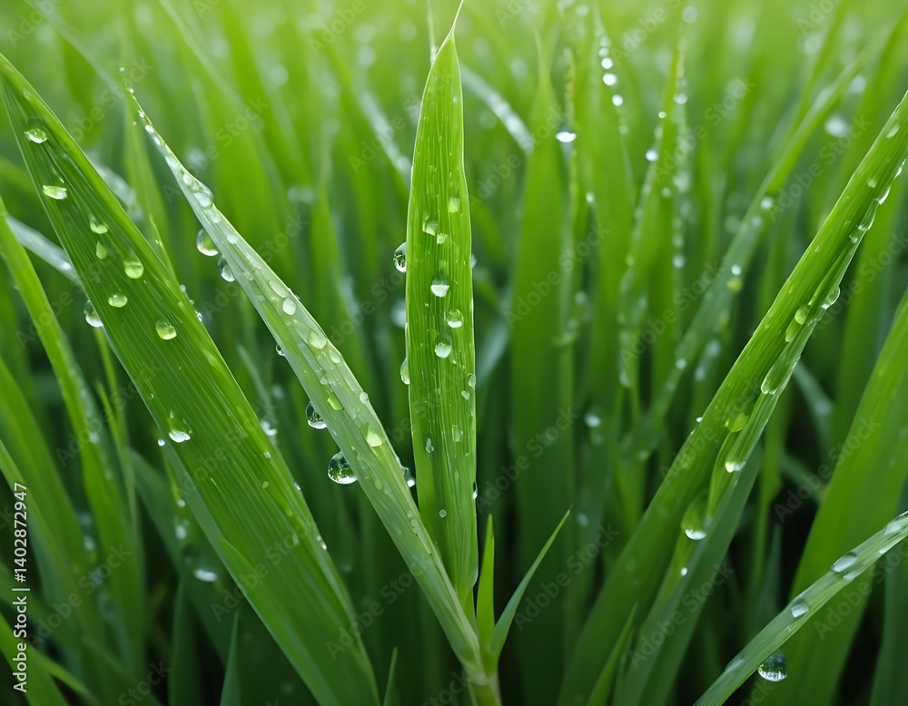 Obraz premium Dew Drops on Lush Green Grass