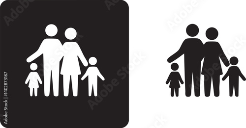 Minimal Family Silhouette Icon – Parents with Children Vector Design