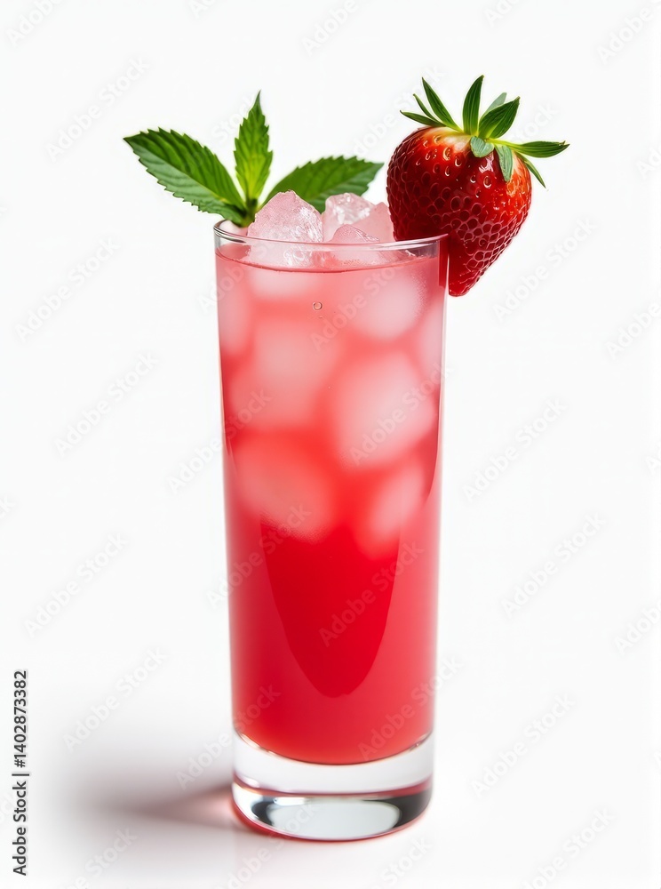 Icy Strawberry Beverage with Whole Strawberries and Mint, Isolated on White Icy Strawberry Beverage with Whole Strawberries and Mint, Isolated on White