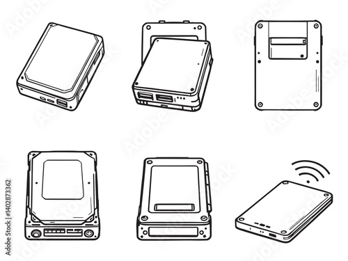 Minimal External Hard Drive Line Icons
