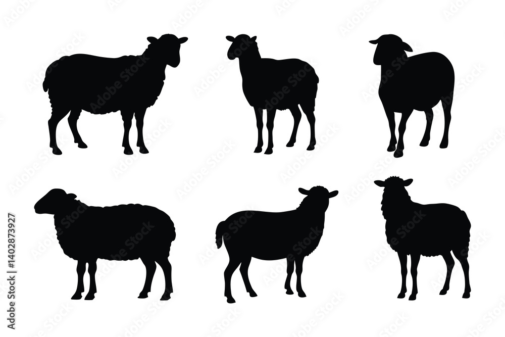 Fototapeta premium Sheep silhouettes set illustration.