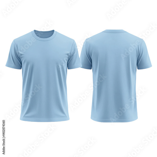 Light blue t shirt front and back on transparent background