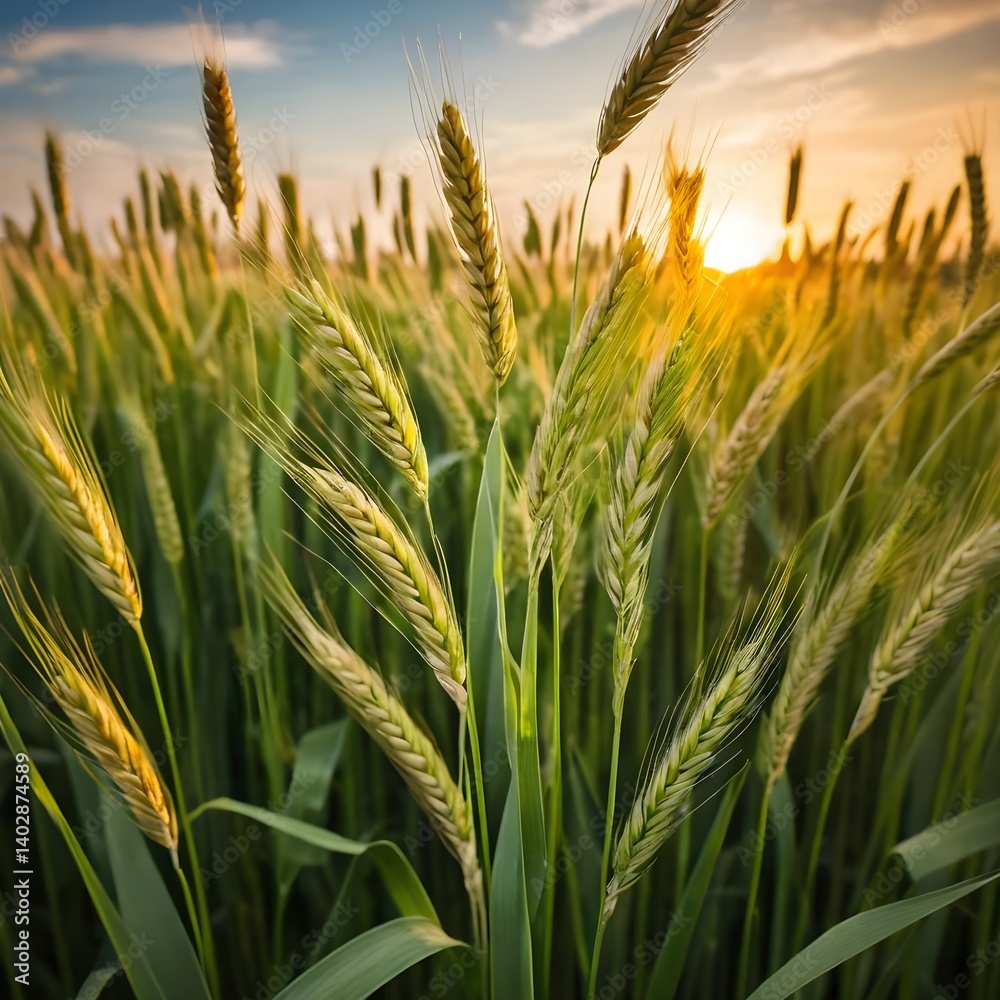 Obraz premium Golden Wheat Field at Sunset