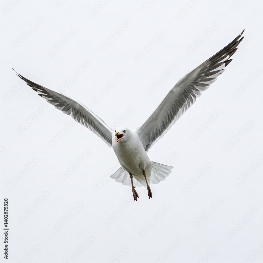 Seagull isolated and standing in bright light on clean white background
Seagull isolated and standing in bright light on clean white background
