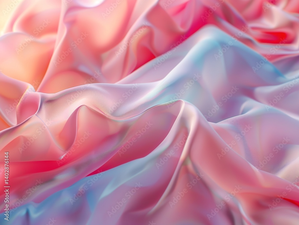 Obraz premium Colorful Iridescent Fabric Background – 3D Satin Cloth in Pink and Blue Hues