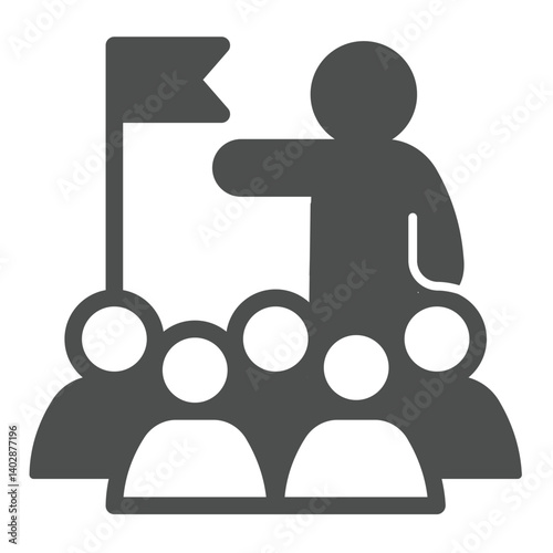 Tour lecturer and people crowd solid icon, city museum concept. Vector graphics. Guide and visitors, audience sign on white background, glyph style icon for mobile or web design.