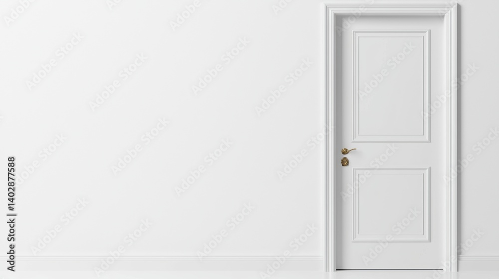 A white door with gold handle and lock. A white door with gold handle and lock.