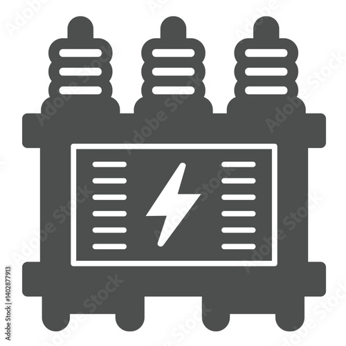 High voltage transformer box solid icon, electrician service concept. Vector graphics. Electricity power supply sign on white background, glyph style icon for mobile or web design.