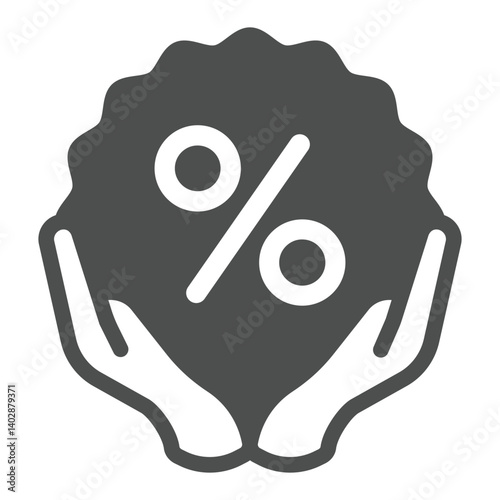 Free Download Discout percent in hands solid icon, black friday concept. Vector graphics. Sticker with percentage in hands, discount sign on white background, glyph style icon for mobile or web design. - GFXLoad