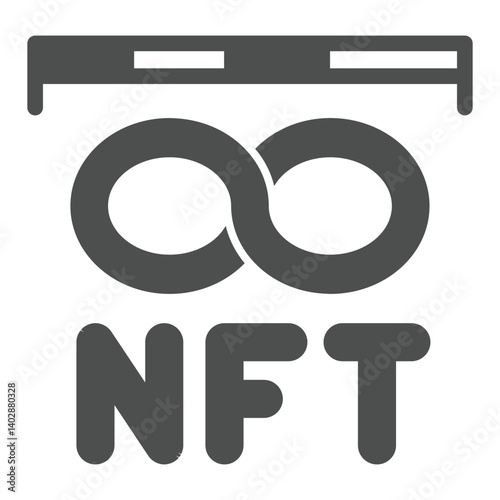 Data ruler with NFT token solid icon, neural dataset concept. Vector graphics. Non fungible token, data sign on white background, glyph style icon for mobile or web design.