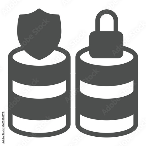 Protected and locked storage arrays solid icon, dataset concept. Vector graphics. Secure data, safety sign on white background, glyph style icon for mobile or web design.