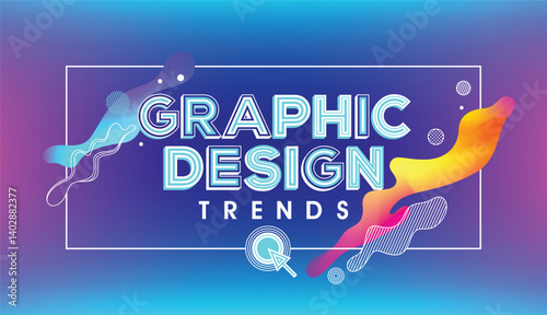 Graphic design trends concept in holographic fluid composition in modern typography. Design for event, banner, poster and graphics.

