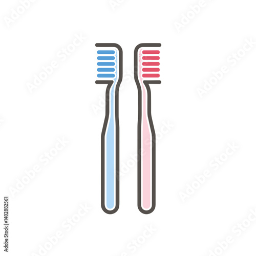 Two Simple Line Toothbrushes in Blue and Pink Colors  