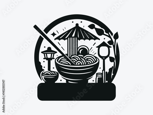 Street Food Japanese Ramen Vector Logo Design, Authentic Japanese Street Ramen Logo, Delicious Street Food Ramen Logo