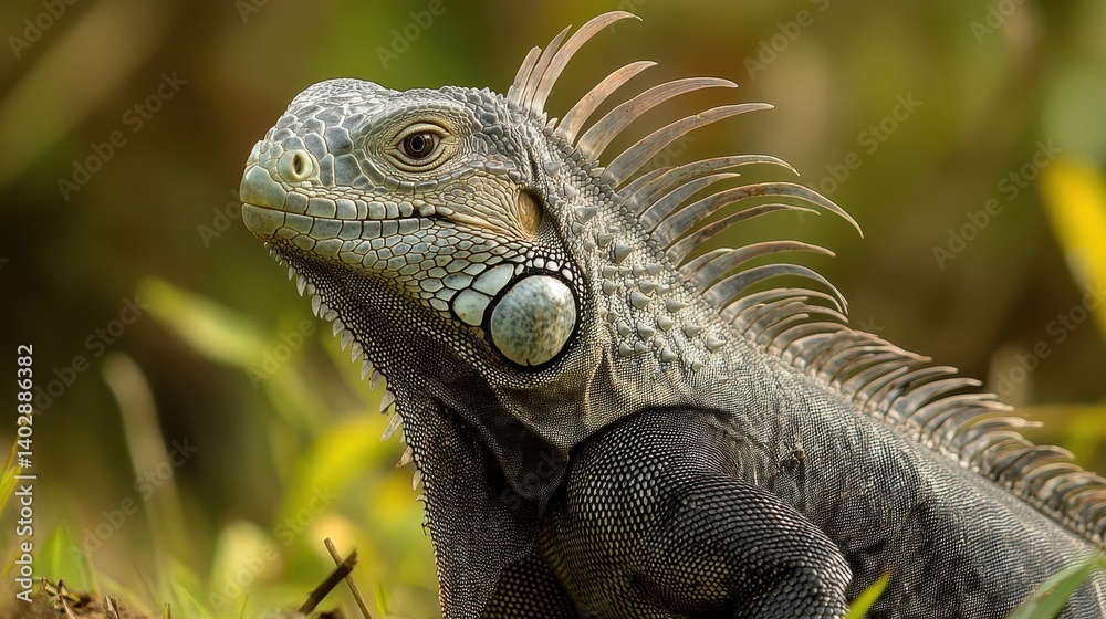 Close-up of a vibrant iguana in a natural setting. Close-up of a vibrant iguana in a natural setting.