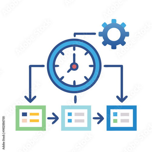Clock with Process Flow Icon Representing Time Planning and Task Management
