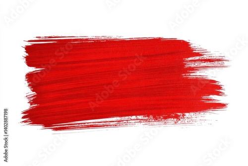 Red paint stroke on solid white background. AI generated