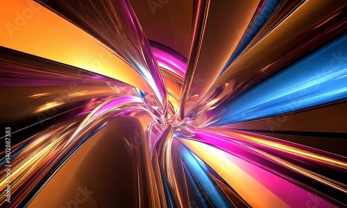 Abstract, vibrant, metallic shapes radiating outwards photo