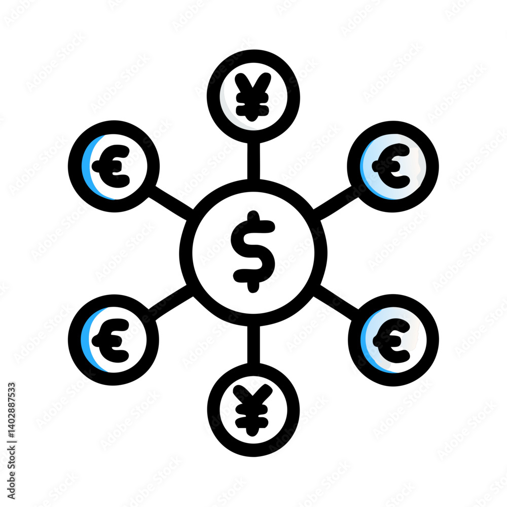 Currency Network Icon Representing Global Finance and Economic Connectivity Currency Network Icon Representing Global Finance and Economic Connectivity
