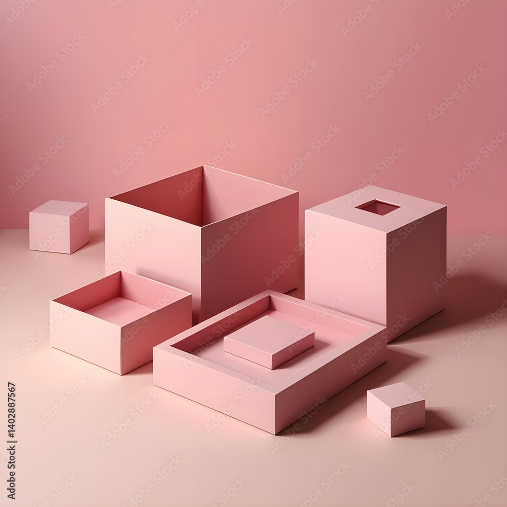 Obraz premium Pink Geometric Boxes on Pink Background