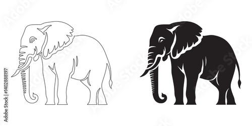 Refined elephant silhouette ideal for logos or merchandise – bold shape and crisp vector lines – elephant icon – elephant illustration – elephant lineart – elephant line art

