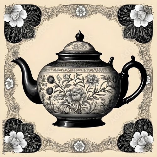 Ornate Teapot with Floral Design