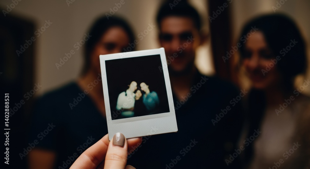 Group of friends posing for polaroid photograph Group of friends posing for polaroid photograph