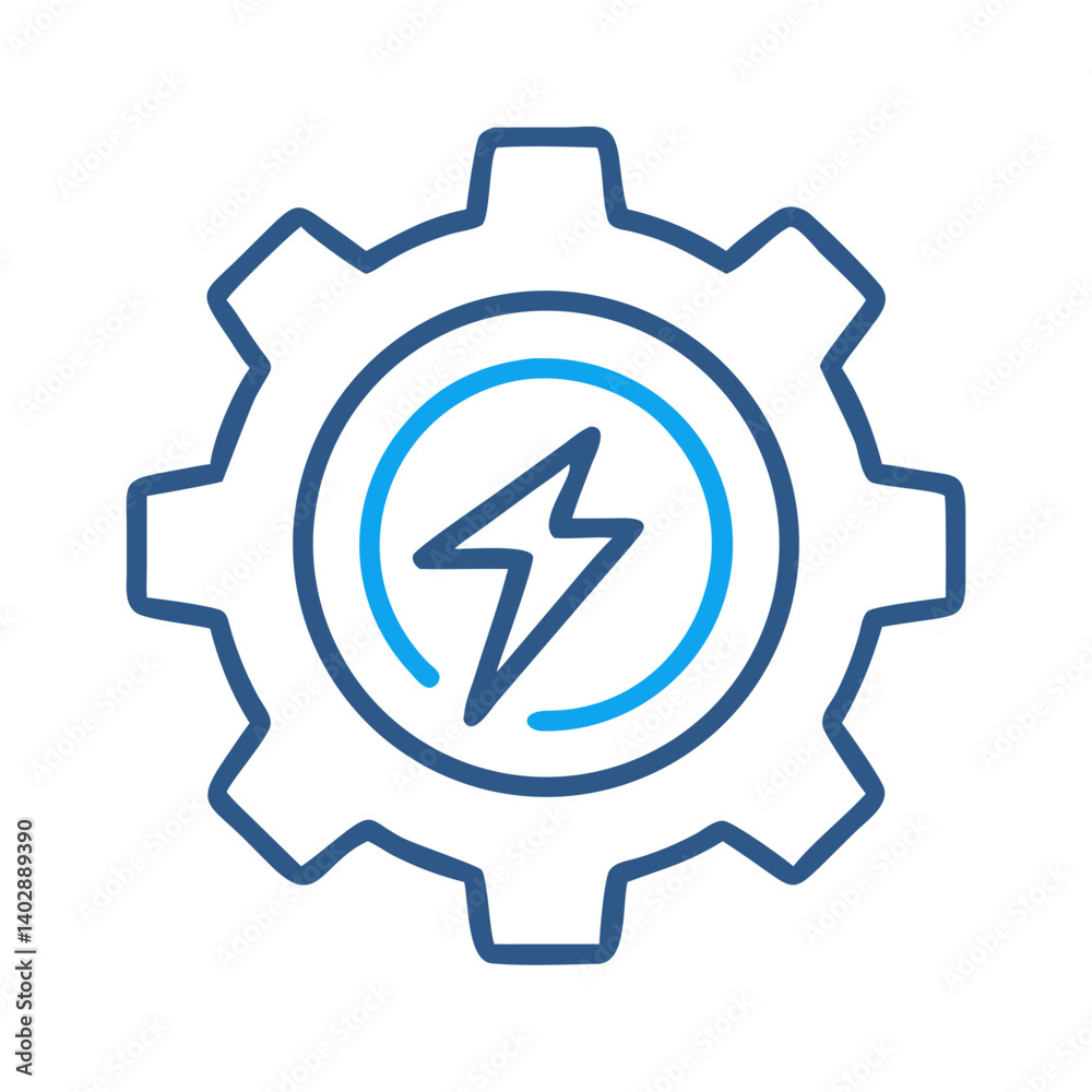 Gear with Lightning Bolt Icon Representing Power, Innovation, and Efficiency Gear with Lightning Bolt Icon Representing Power, Innovation, and Efficiency
