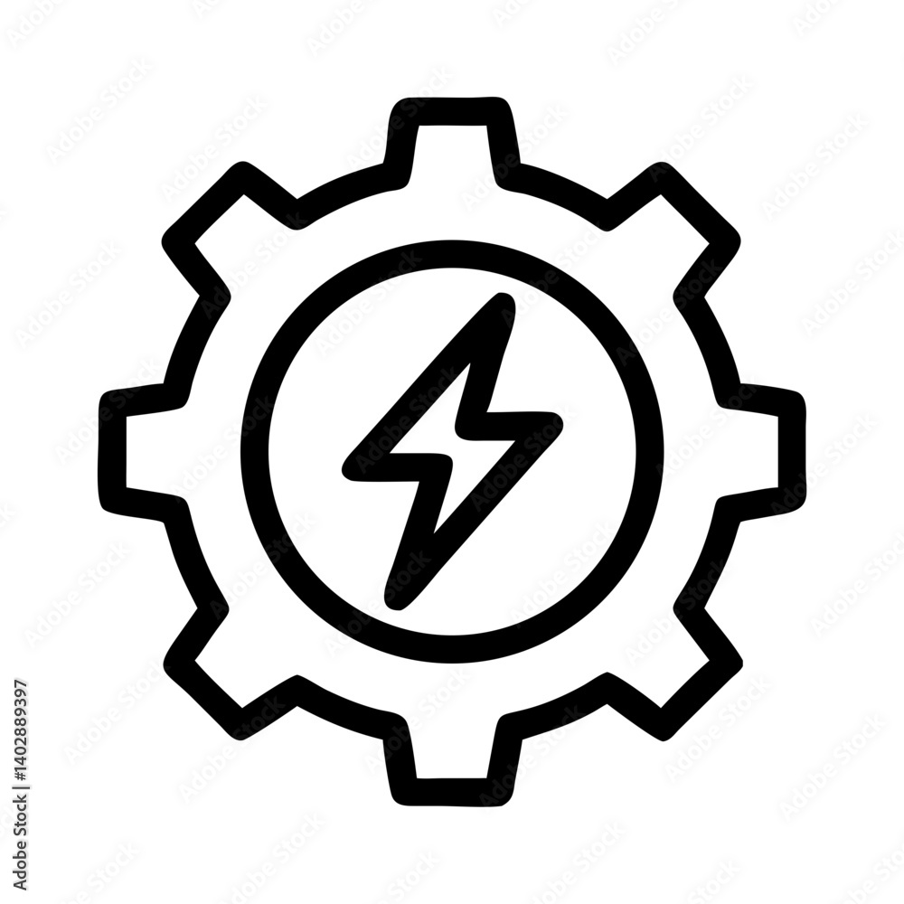 Gear with Lightning Bolt Icon Representing Power, Innovation, and Efficiency Gear with Lightning Bolt Icon Representing Power, Innovation, and Efficiency