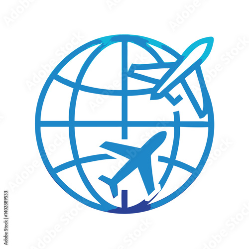 Globe with Airplane Icon Representing Travel and Tourism