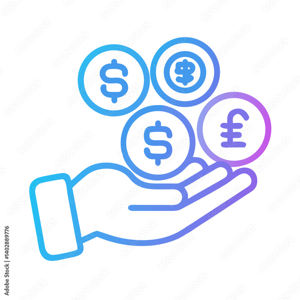 Hand Holding Currencies Icon Representing Multi-Currency and Financial Exchange Hand Holding Currencies Icon Representing Multi-Currency and Financial Exchange