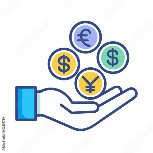 Hand Holding Currencies Icon Representing Multi-Currency and Financial Exchange