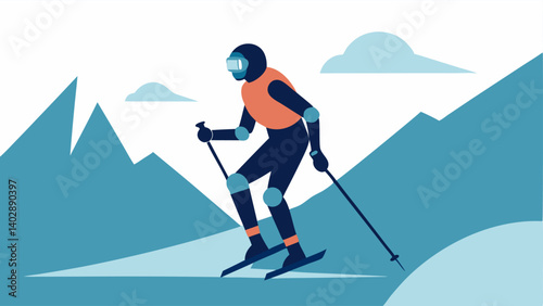 Skiing Experience A user in a robotic exoskeleton gliding down a snowy slope showing how the technology can assist in outdoor sports and activities.